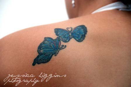 butterfly tattoos on back of shoulder. Butterfly tattoo on back shoulder photo by Jessica higgins