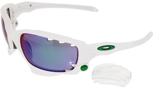 Oakley Mens Racing Jacket OO9171-02 Iridium Oval Sunglasses,Matte White Frame/Jade Iridium Lens,one size
