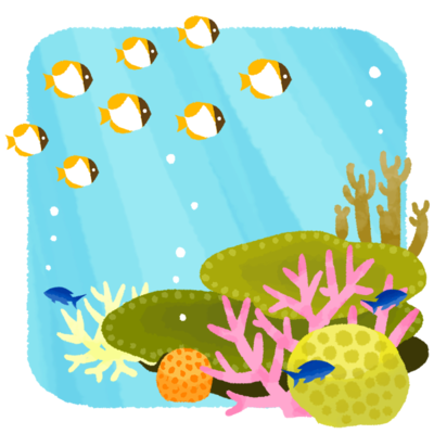 サンゴ礁と魚の群れの無料素材 イラスト沖縄 おきなわ