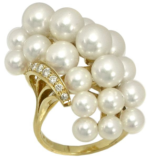 Mikimoto Pearl Diamond Cluster Ring