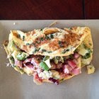 [Homemade] Ham, avocado, and sharp cheddar omelette with green onion and farm-fresh eggs.