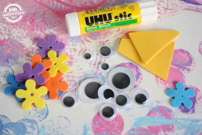 googly eyes, foam shapes, glue stick
