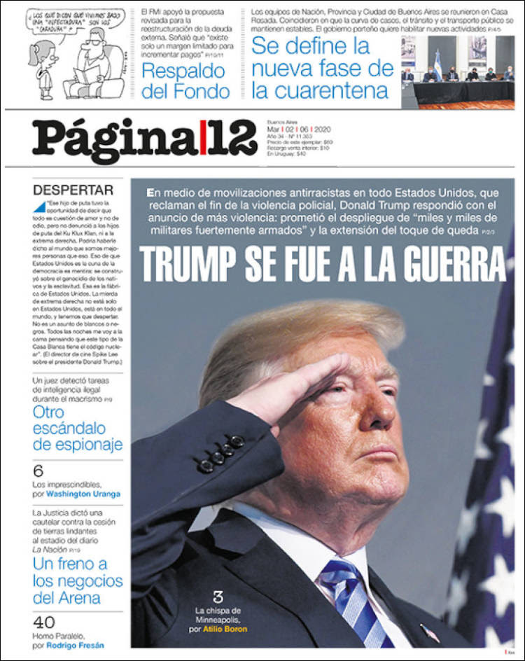 Portada de Página/12 (Argentina)