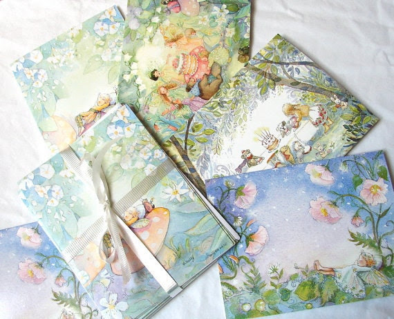 Friends and Fairies    a small Sampler Set of 4 blank notecards