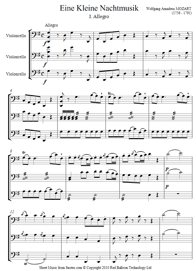 Mozart - Eine Kleine Nachtmusik mvt 1 (Allegro) sheet ...