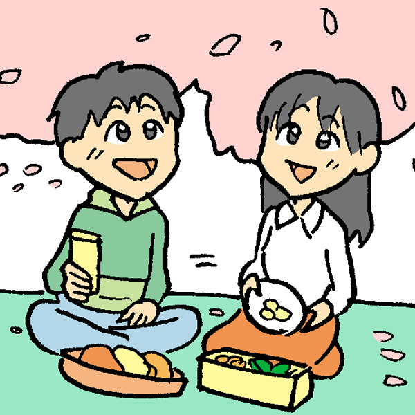 お花見カップルのイラスト かわいいフリー素材が無料のイラストレイン