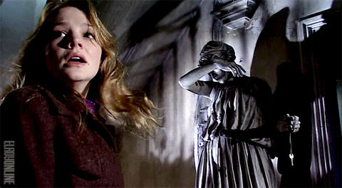 Sally Sparrow and a creepy AngelStatue alien Sally Sparrow and a creepy AngelStatue alien