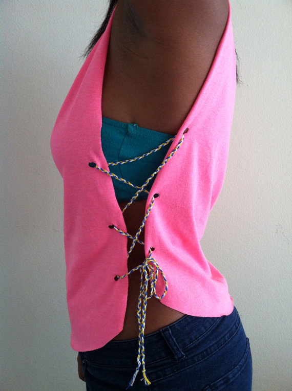 Neon Pink and Yellow Crop Tank Tops with Open - AllDayChic