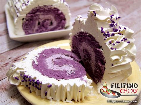 pin  filipino chow  desserts cake roll recipes ube