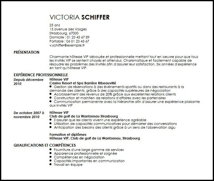 Exemple cv hotesse d'accueil - Modele de lettre type