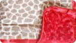 Brian Light Brown: Brown and Cream Giraffe With Red Swirl and Red Ruffle