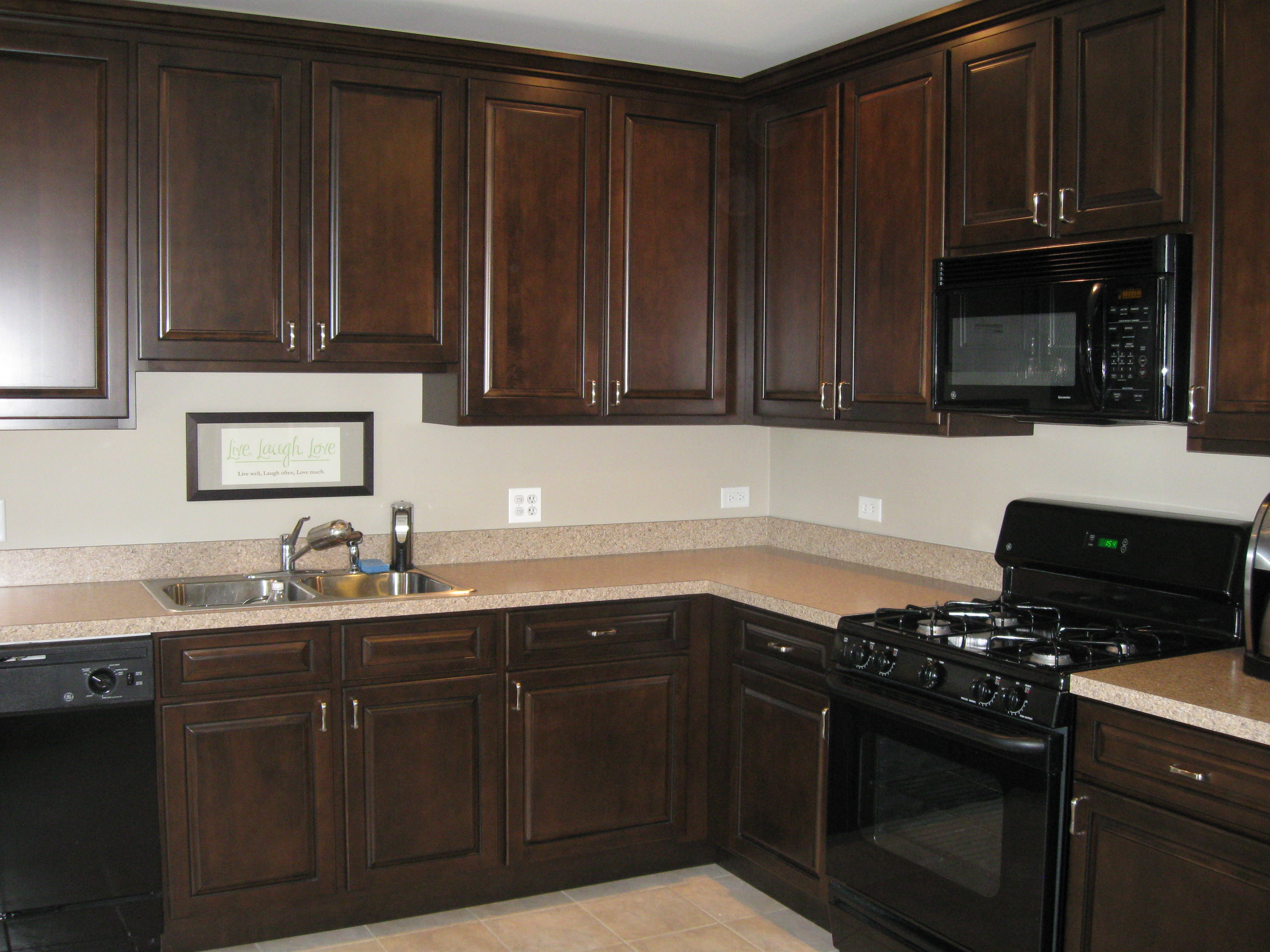  golden oak stock cabinets, refaced in cherry with dramatic Java stain