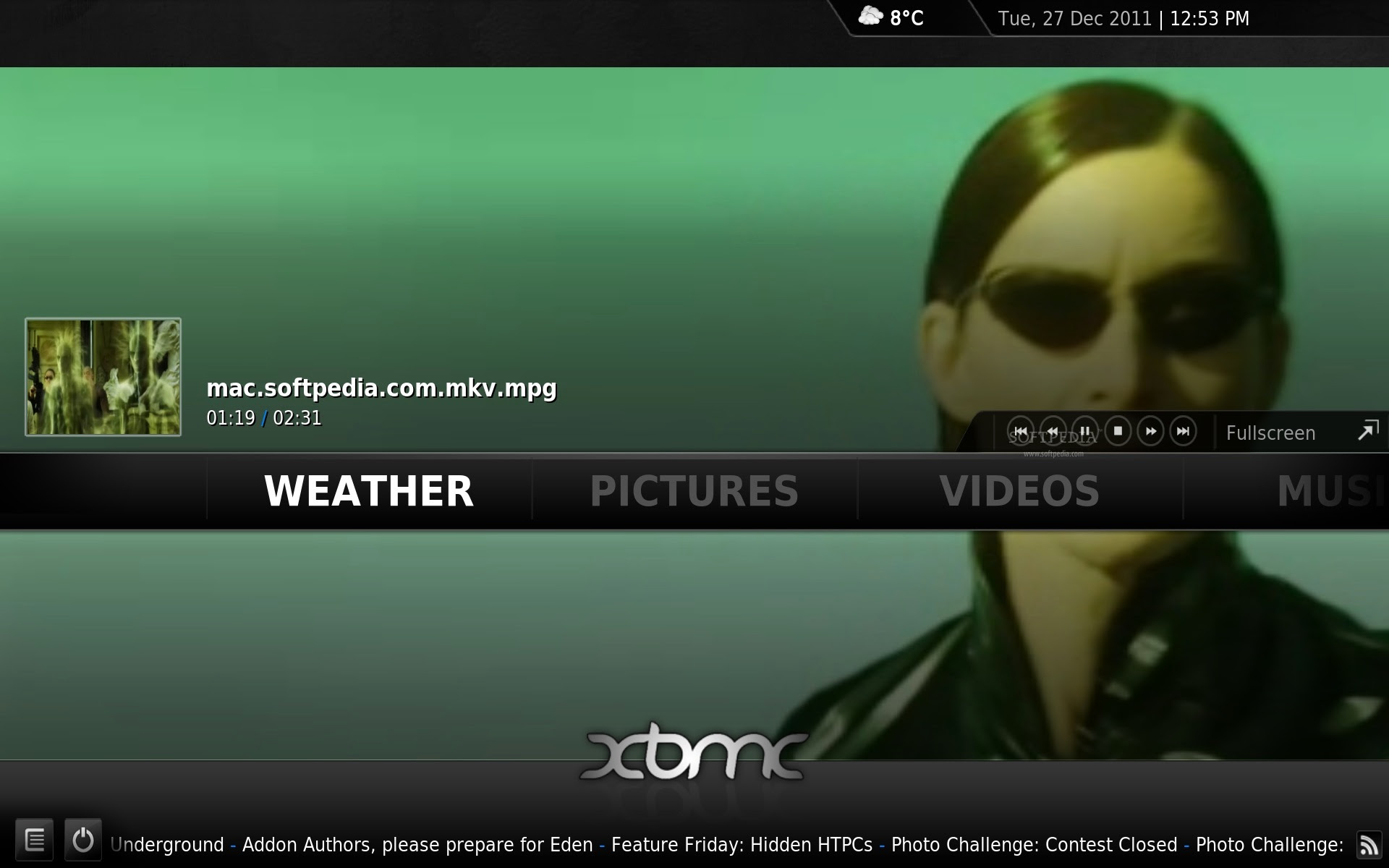 XBMC Media Center - From XBMC's main window, users can easily access ...