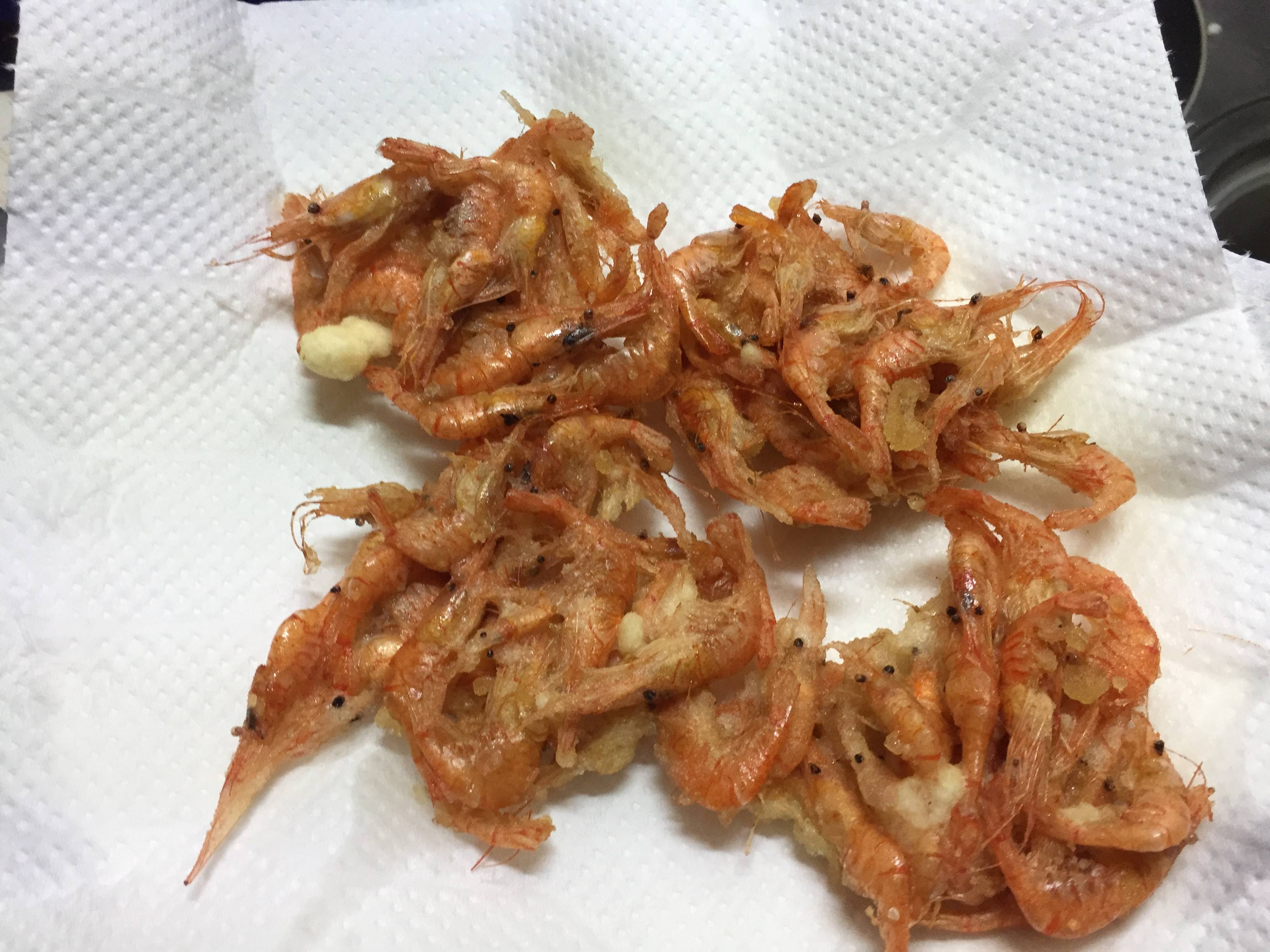 今日獲ってきた川エビを天ぷらにして食べてる W 旅のろぐ