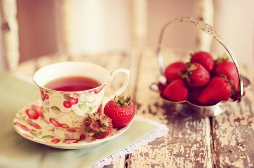 berries, cup, cute, photography, red, strawberries, table, tea