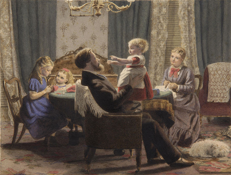 A family in a drawing room 19 c