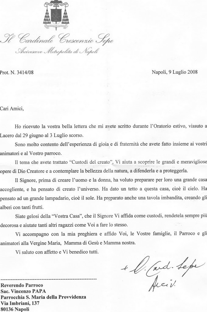 Lettera Cardinale Sepe