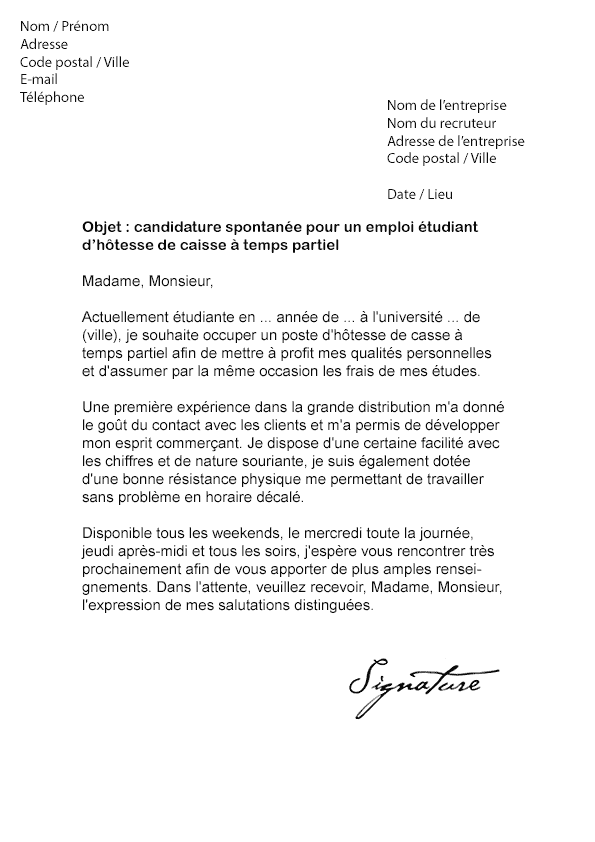 Exemple lettre de motivation job etudiant leclerc