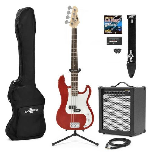 Electric G-4 Bass Guitar + 35W Amp Pack Red