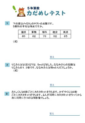 ドリルズ 小学5年生 算数 の無料学習プリント力試しテスト5年生のまとめ