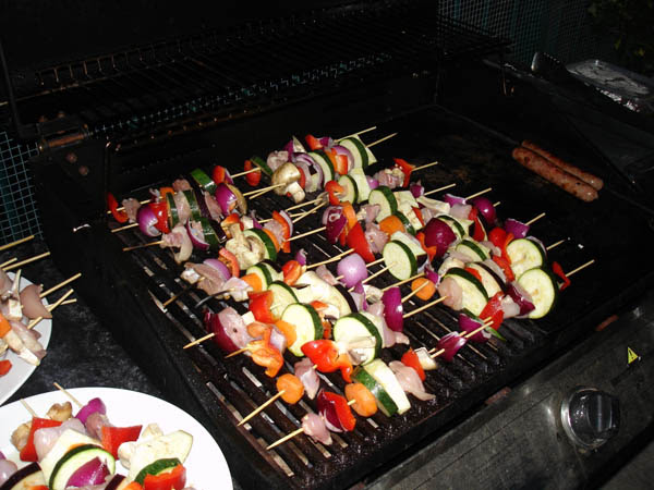 Zucchini, eggplant, mushroom, capsicum and chicken skewers