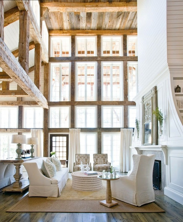 Windows to the world.  Round coffee table.