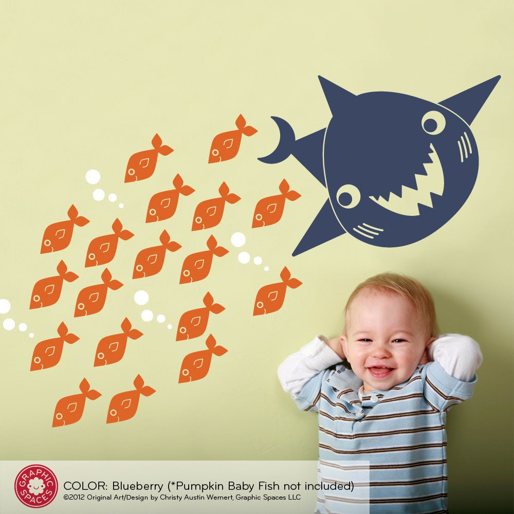 Happy Shark Wall Decal Art Baby Kids Bathroom Decor