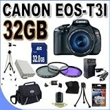Canon EOS Rebel T3i 18 MP CMOS Digital SLR Camera and DIGIC 4 Imaging with EF-S 18-55mm f/3.5-5.6 IS Lens + 32GB Memory+ Extra Battery/Charger + 3 Piece Filter Kit + Full Size Tripod + Case +Accessory Kit