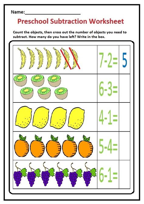  subtraction worksheet for preschool kindergarten 1st grade preschool