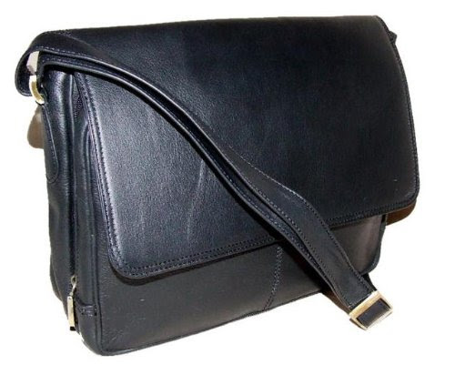 Best Review of Large soft DD black leather multipocket organizer shoulder bag