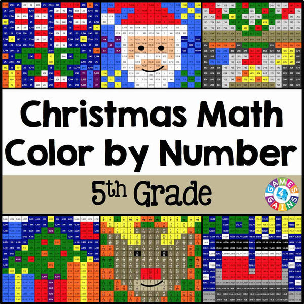 Christmas Math Color-by-Number - 5th Grade – Games 4 Gains