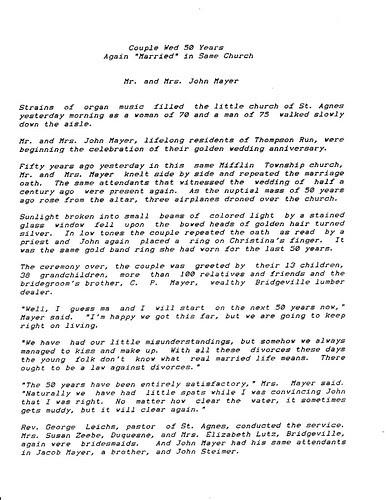 Transcript of Newspaper Article about My Great-Grandparents' 50th Wedding Anniversary