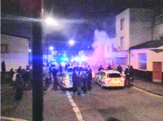 Tension: A photo posted on Twitter which is purported to show trouble which erupted last night in Bristol