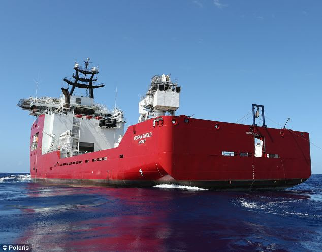 The towed pinger locator is deployed off the Australian Defence Vessel Ocean Shield - the vessel which picked up the third 'ping' on Sunday
