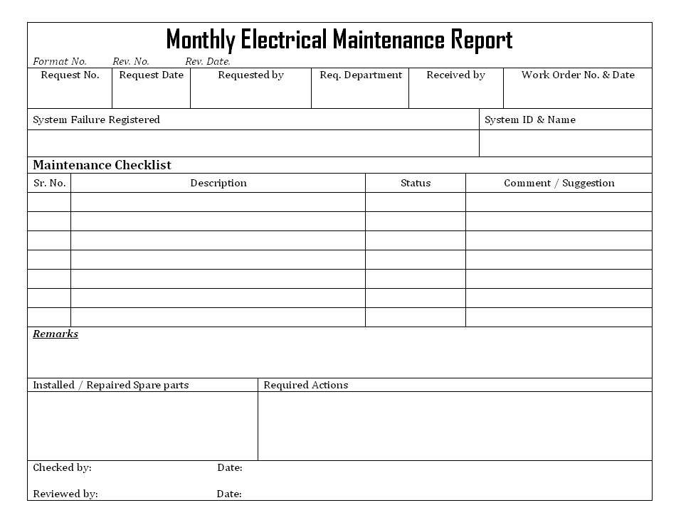 Monthly Electrical Maintenance Report