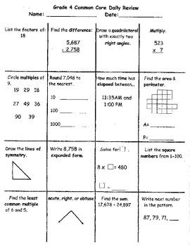 This file contains 5 worksheets, reviewing basic skills from the previous grade. 39 4th grade printable worksheets on math pics the math