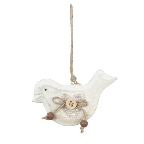 6H0520S Clayre & Eef - Oiseau décoratif á suspendre - Blanc - Petit ca. 7 x 11 cm