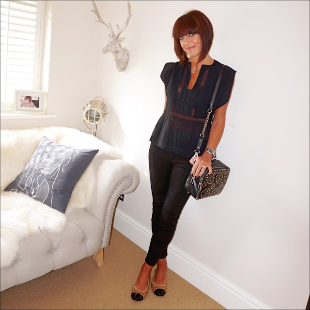 my midlife fashion, isabel marant short sleeve lace top, j crew toothpick skinny jeans, cocorose harrow leopard pony hair, village england penshaw studded cross body bag