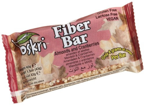 Oskri Fiber Bar, Almonds and Cranberries, Gluten Free, 1.5-Ounce Bars (Pack of 20)