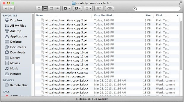 Batch converted docx to txt files in a Mac folder