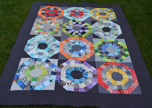 Octagonal Orb Quilt - before the wash