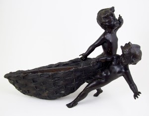 Vintage Bronze Figural Planter Vase Little Boys w/ Boat Figurine ...