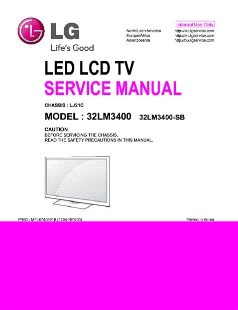 eBook Lg 32lm3400 32lm3400 Sb Led Lcd Tv Service Manual