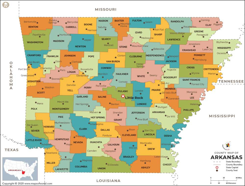 Arkansas County Map highlights Arkansas County Map highlights