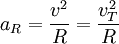 a_R = \frac {v^2} R = \frac {v_T^2} R