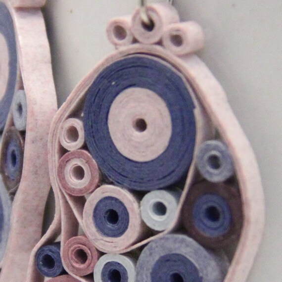 Nhật Bản viện trợ cứu trợ hồng và xanh Retro Circles giấy Quilled Bông tai