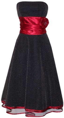 50's Black Red Strapless Rockabilly Polkadot Prom Dress