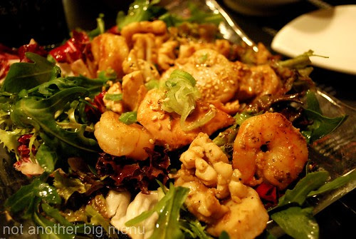Seafood salad, prawn, salmon and scallop £4.75