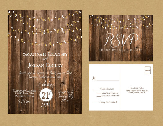 Rustic Barnwood & Lights Wedding Invitation + RSVP #2274991 - Weddbook