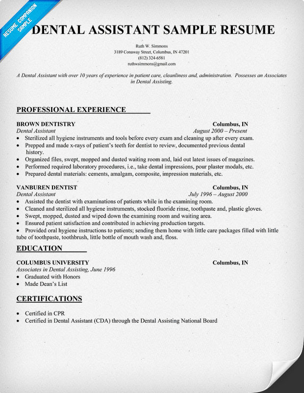 Dental Assisting Resume Examples